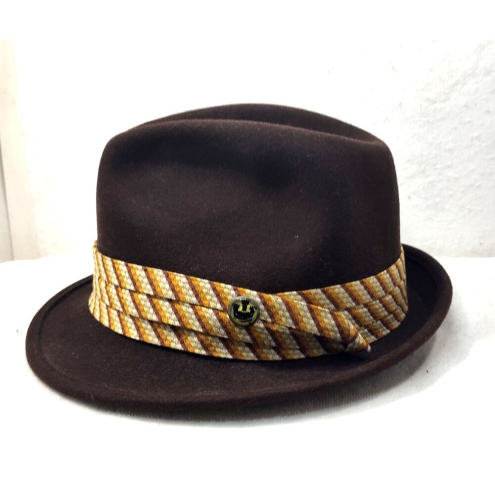 Vintage Men's Goorin Bros Fedora Metallic Logo w Yellow Gold Beige Band S 24"
